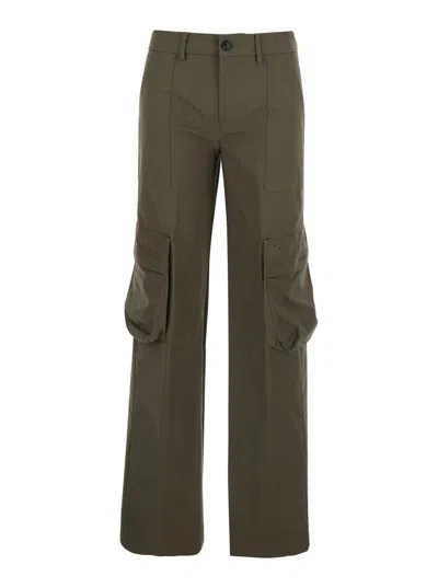 Grifoni Green Trousers With With Applied Cargo Pockets In Cotton Rip-stop Woman