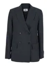 Grifoni Grey Double-breasted Jacket With Peak Revers And All-over Striped Motif In Wool Woman In Black
