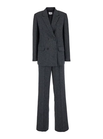 Grifoni Grey Double-breasted Suit With Notched Revers In Stretch Fabric Woman