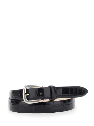 Grifoni Leather Belt With Adjustable Closure In Black