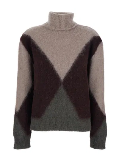 Grifoni Maglia Collo Alto Intarsio In Brown