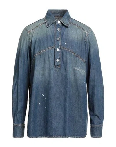 Grifoni Man Denim Shirt Blue Size 42 Cotton