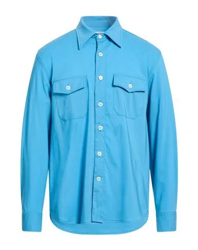 Grifoni Man Shirt Azure Size 19 ¾ Virgin Wool, Elastane In Blue