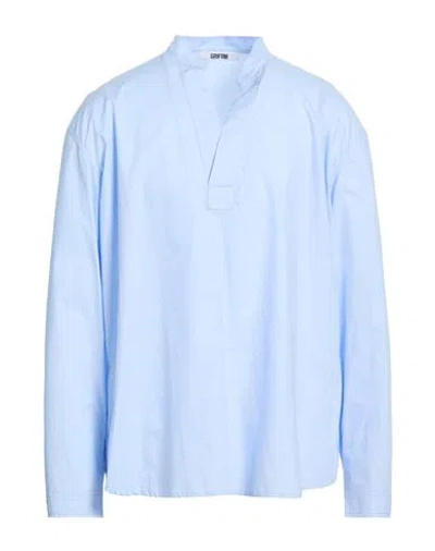 Grifoni Man Shirt Azure Size 42 Cotton In Blue