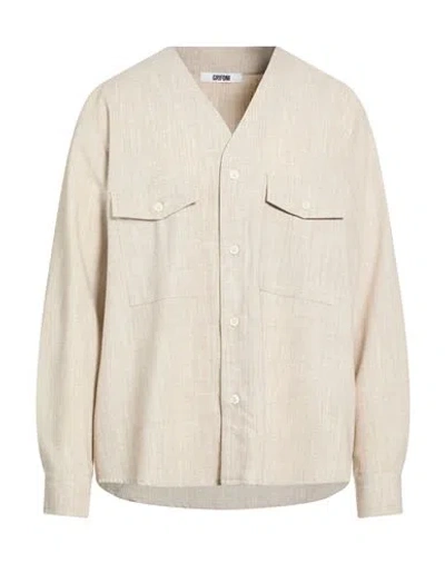 Grifoni Man Shirt Beige Size 42 Cotton, Elastane In Animal Print