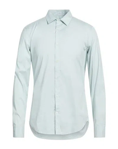 Grifoni Man Shirt Light Green Size 16 Cotton, Polyamide, Elastane In Blue