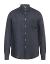 Grifoni Man Shirt Navy Blue Size 36 Linen In Black