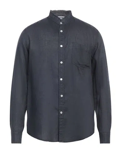 Grifoni Man Shirt Navy Blue Size 36 Linen In Black