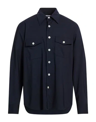 Grifoni Man Shirt Navy Size 20 Virgin Wool, Elastane In Blue