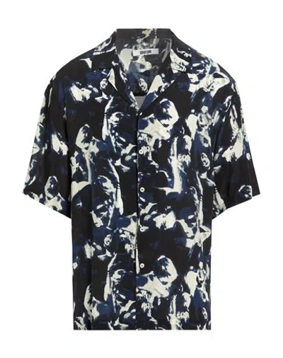 Grifoni Man Shirt Navy Size 46 Silk In Multi