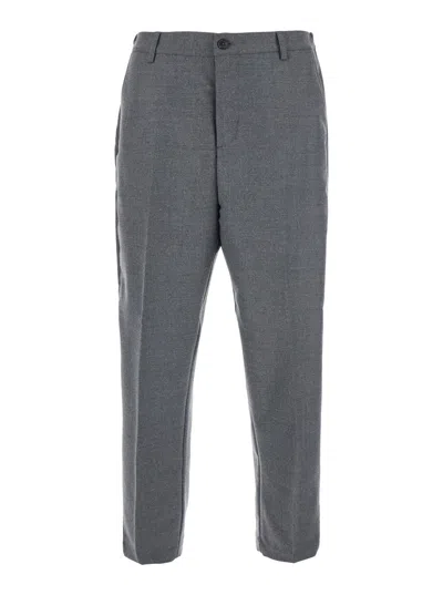 Grifoni Men's Brushed Wool Pants With Side Pockets And Classic Hem In Grey