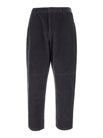 Grifoni Men's Regular Fit Gray Corduroy Pants With Pockets And Straight Hems In Black