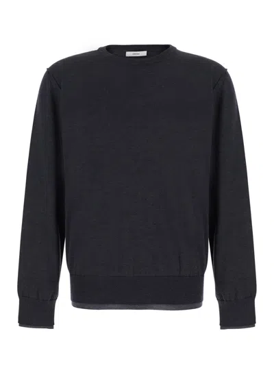 Grifoni Merino Crewneck Sweater With Double Hem And Double Cuff In Blue