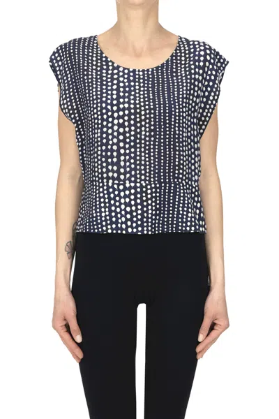 Grifoni Polka Dot Silk Top In Blue