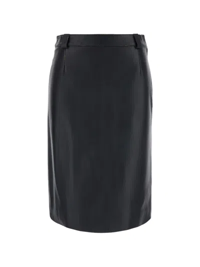 Grifoni Rear-slit Leather Skirt In Black