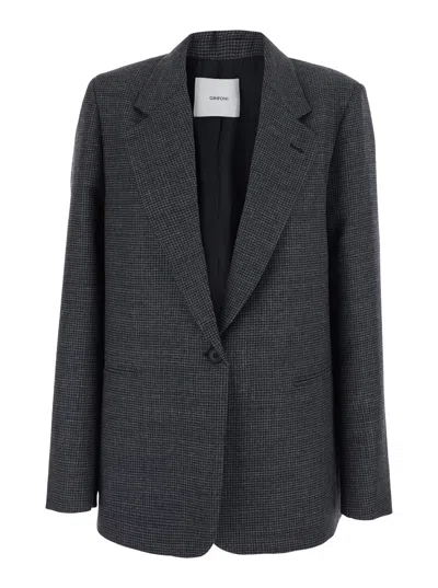 Grifoni Single-breasted Notched Revers Blazer With Long Sleeves In Gray