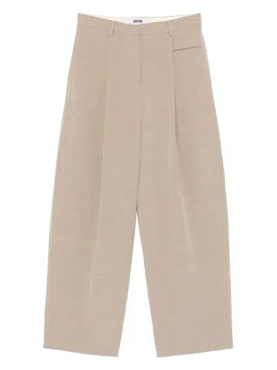 Grifoni Slub-textured Trousers In Neutrals