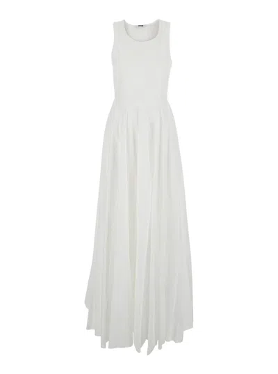 Grifoni White Long Sleeveless Dress With Draped Details In Cotton Woman