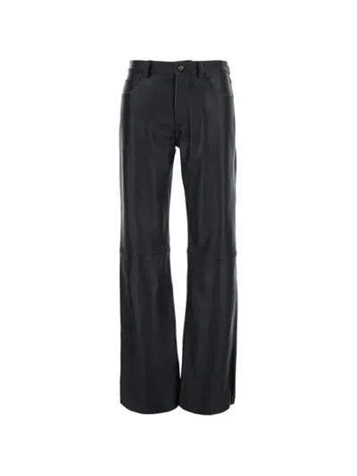Grifoni Wide-leg Leather Trousers In Black