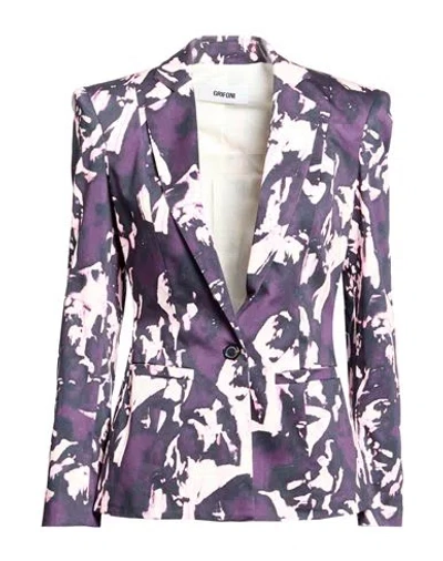 Grifoni Woman Blazer Purple Size 8 Cotton, Elastane In Multi
