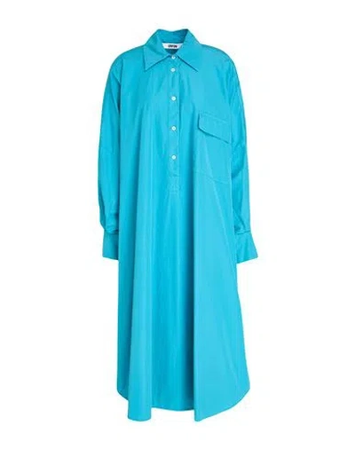 Grifoni Woman Midi Dress Turquoise Size 4 Cotton In Blue