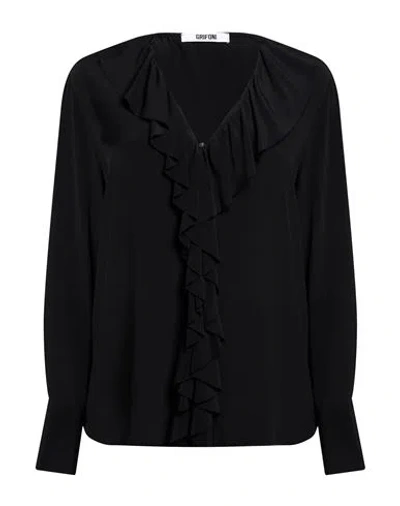 Grifoni Woman Shirt Black Size 4 Acetate, Silk