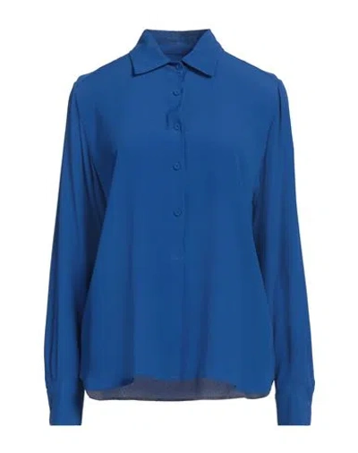 Grifoni Woman Shirt Bright Blue Size 12 Acetate, Silk
