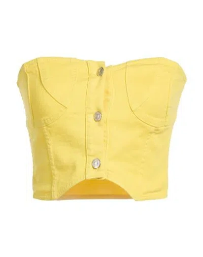 Grifoni Woman Top Yellow Size 6 Cotton, Elastane