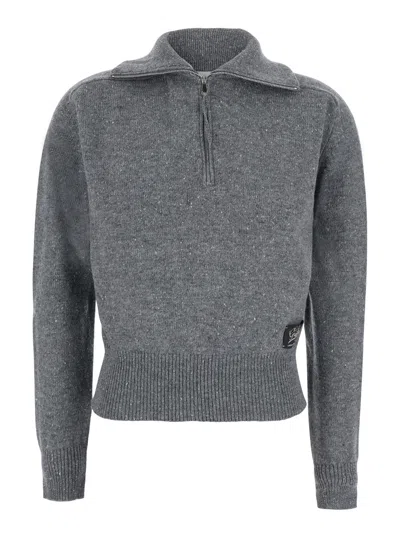 Grifoni Women's Wool Zip Pull With High Collar In Grey