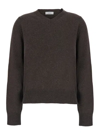 Grifoni Wool Cashmere Round-neck Pullover With Long Sleeves In Brown