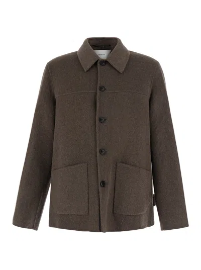 Grifoni Wool-blend Jacket With Classic Collar And Front Patch Pockets In Multi