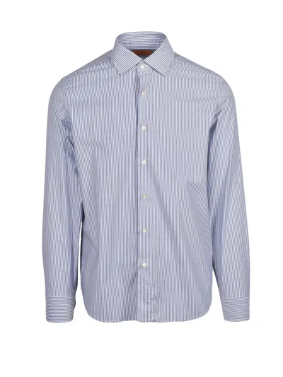 Grigio Blue/white Striped Stretch Cotton Shirt In Grey
