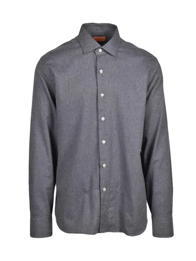 Grigio Grey Cotton Flannel Shirt In Gray
