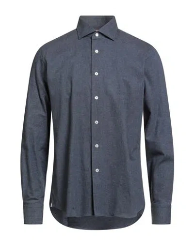 Grigio Washed Man Shirt Navy Size 17 Cotton In Blue
