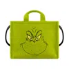 Grinch The  Big Face Sherpa Travel Tote Wih Trolly Strap In Green