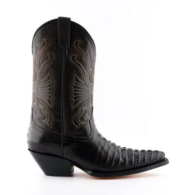 Grinders Brown Leather Western Cowboy Boots - Carolina In Black
