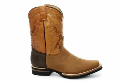 Pre-owned Grinders El Paso Tan Brown Leather Slip On Mid Calf Cowboy Boots