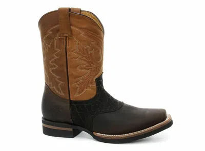 Pre-owned Grinders Frontier Tan Brown Leather Square Toe Cowboy Ankle Chelsea Boots