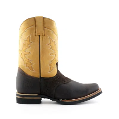 Grinders Tan Leather Cowboy Chelsea Boots- Frontier In Multi