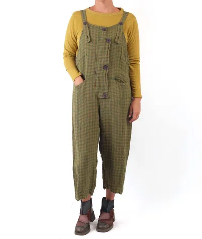 Grizas Linen Check Overalls In Green In Yellow