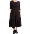 Grizas Silk Three Quarter Sleeve Midi Dress In Faded Black