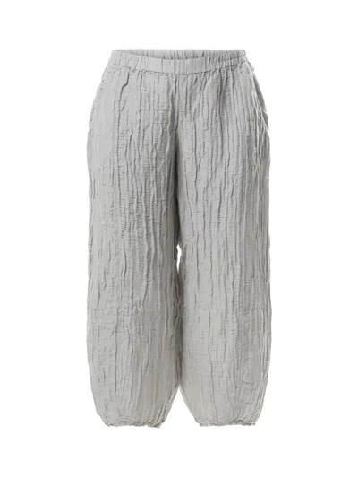 Grizas Taper Crinkled Cream Grey Silk Trousers In Cream Grey