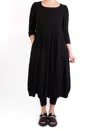 Grizas Three Quarter Sleeve Midi Dress In Black Linen