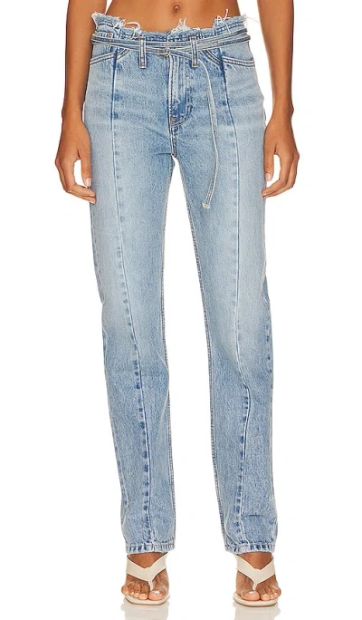 Grlfrnd Adriana Belted Frayed Waist Slim Straight In Blue