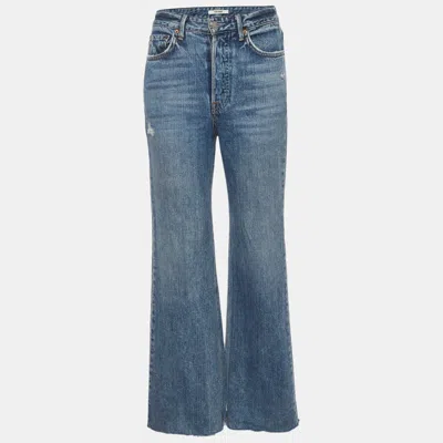 Grlfrnd Blue Denim Distressed Jeans S/waist In Animal Print
