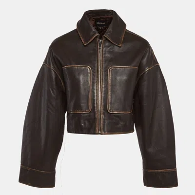 Grlfrnd Brown Leather Cropped Jacket