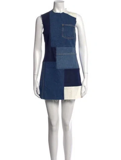 Pre-owned Grlfrnd Colorblock Pattern Mini Dress In Blue