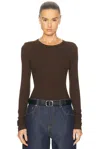 Grlfrnd Crew Neck Extra Long Sleeve Tee In Brown