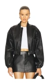 Grlfrnd Cropped Leather Bomber Jacket In Black