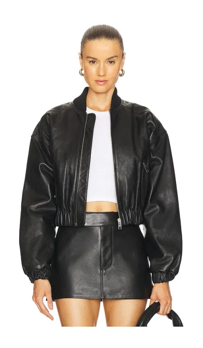 Grlfrnd Cropped Leather Bomber Jacket In Black